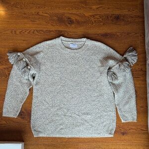 Mud Pie Heathered Gray Sweater with Tassel Accents